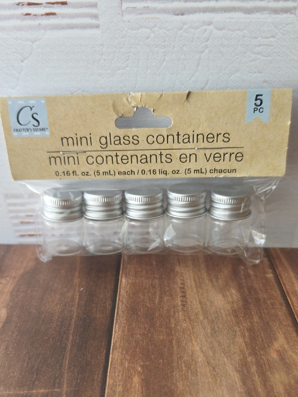Crafter's Square Mini Glass Containers - Clear with Silver Caps (5 pc)
